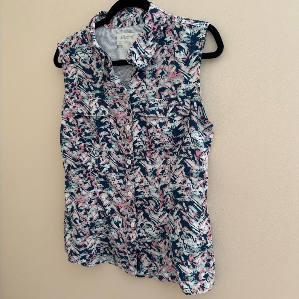 Silver Bait Women’s Sleeveless Vented Button Down Fishing Shirt Size Medium - Picture 4 of 5